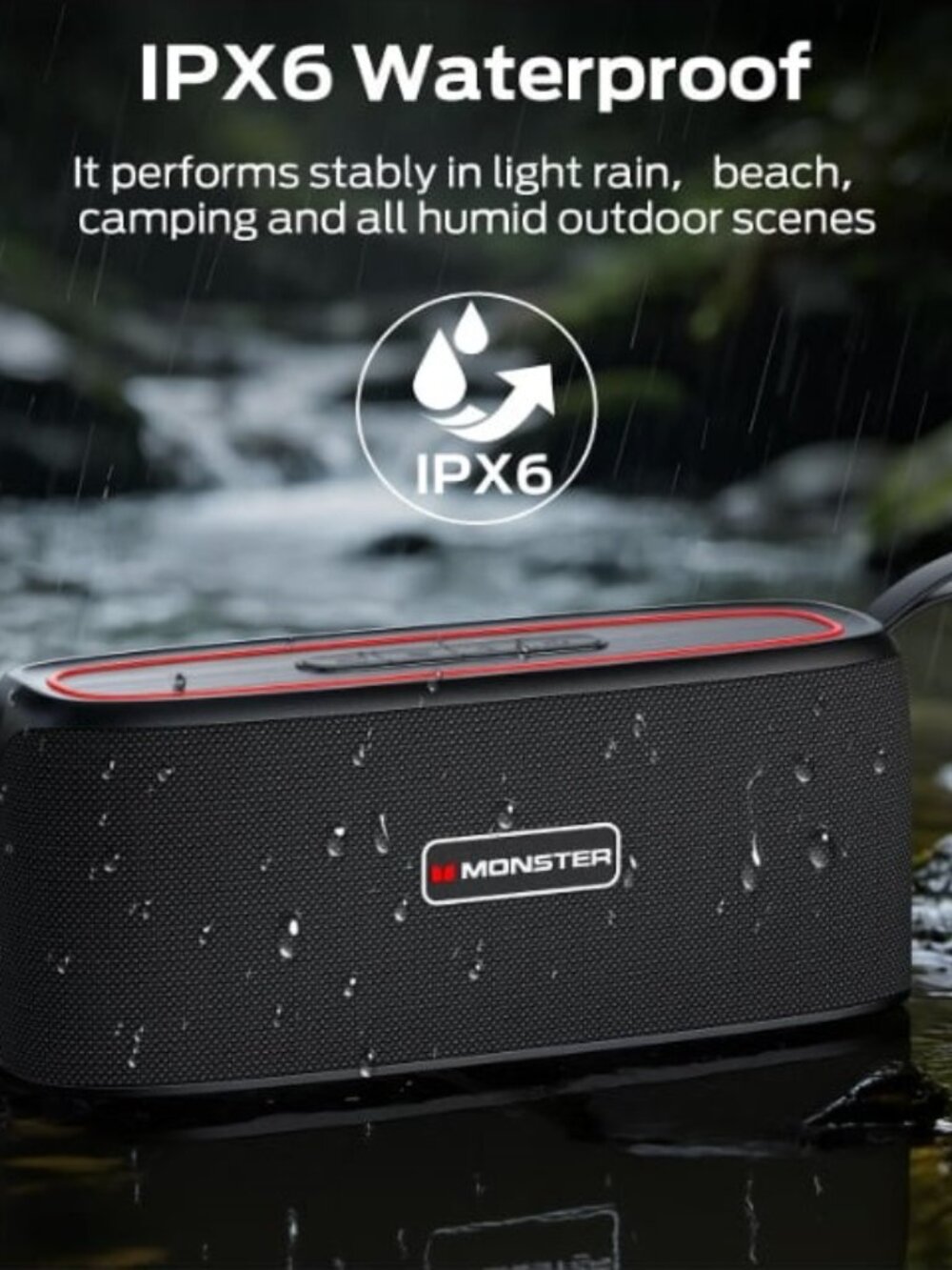 Monster Portable Bluetooth Speaker 30W Stereo Sound 17Hr Play IPX6 Waterproof - Picture 2 of 10